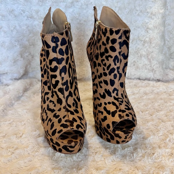 Chinese Laundry Kristin Cavallari Animal Print Leather Open Toe Bootie Heels - Picture 8 of 11